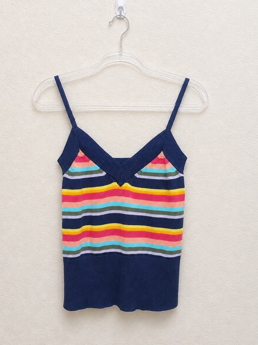 Trina Turk Navy Rainbow Stripe Knit Camisole Tank Top